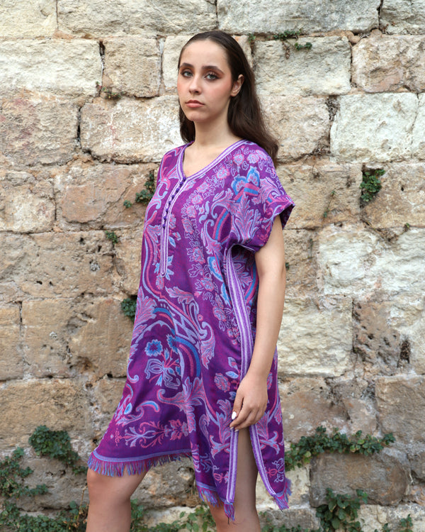 Purple turqoise Wool Dress