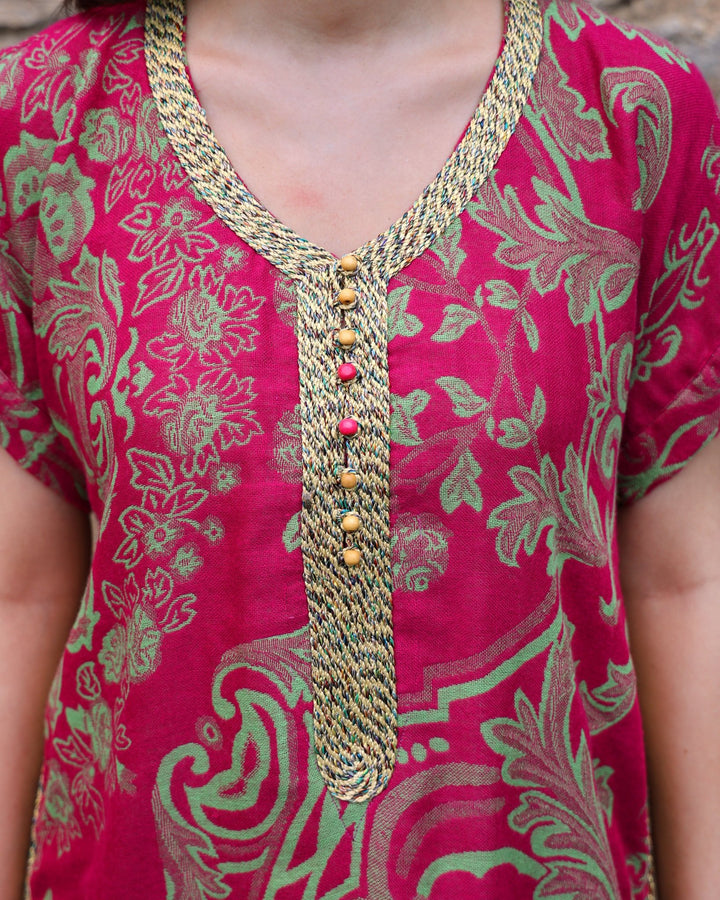 Oriental Fuchsia Wool Dress - Bara