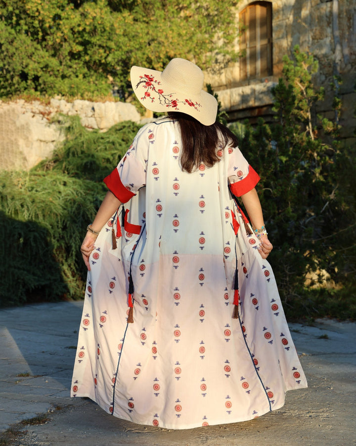 White Red Geometric Abaya - Bara